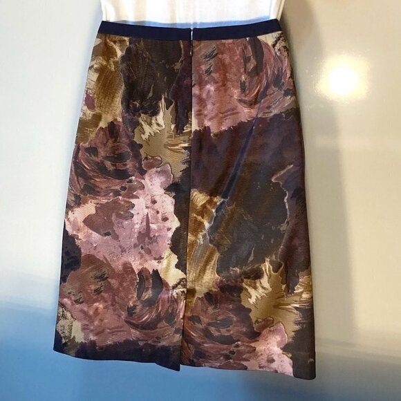 Loft SZ 6 Abstract print chocolate & lilac pencil skirt classic artsy essential - Picture 3 of 6